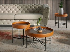 Okrągły stolik kawowy ze skóry ekologicznej, orzecha włoskiego i czarnej stali 2058 ANGEL CERDA