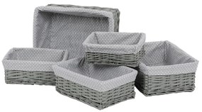 Zestaw koszyków wiklinowych z tkaniną Szara kropka, 5 szt., 5 rozmiarów, 48 x 18 x 37 cm