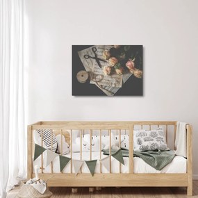 Obraz na szkle - nuty i róże (70x50 cm)