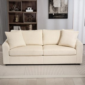 HOMCOM Sofa 3-osobowa z poduszkami dekoracyjnymi, Corduroy, do salonu, sypialni, szerokość 212 cm, Kremowa