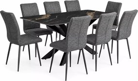 Luksusowy stół z nowoczesną czarną metalową podstawą i ceramicznym blatem imitacja granitu