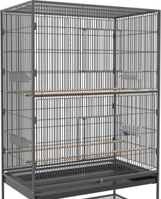 PawHut Klatka dla ptaków z drążkami siedziskowymi, zabawkami dla ptaków, wyjmowaną tacą na dnie, 1 półka, Szary