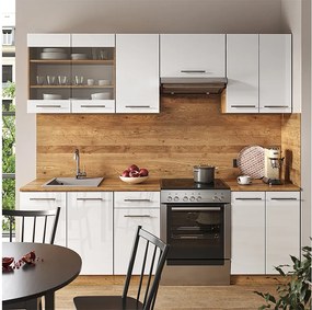 Aneks kuchenny biały wysoki połysk/złoty dąb power 240x60x81.6 fame-line