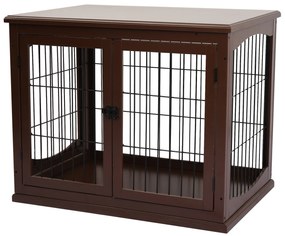 PawHut Buda dla psa, 2 wejścia, zamknięta, MDF i metal, 58,4 x 81,3 x 66 cm, Czarny