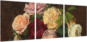 Obraz - Henri Fantin-Latour, Roses de Nice on a Table, reprodukcje (z zegarem) (90x30 cm)