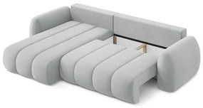 Jasnoszary rozkładany narożnik z materiału bouclé ze schowkiem (lewostronny/z szezlongiem) Pele – Makamii