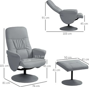 HOMCOM Zestaw 2-częściowy: Fotel Relaksacyjny z Podnóżkiem, regulowany, z nachylanym oparciem, Jasnoszary