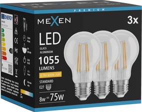 Mexen Vintis 3x żarówka filament LED E27, A60, 8W, Ciepła - 2200K, 1055 lm, clear - L150-E27-0822-00x03