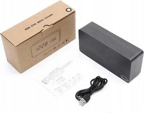 DUŻY ZEGAR Elektroniczny BUDZIK LED Drewniany Cyfrowy Stojący TERMOMETR DAT