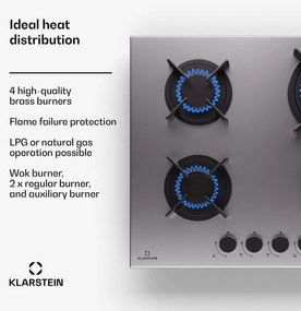 Klarstein Goldflame 60cm Płyta gazowa 4 palniki Srebrny
