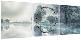 Obraz zimowej natury (z zegarem) (90x30 cm)
