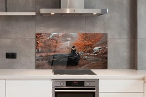 Szklany Panel Kobieta w Jesiennych Górach