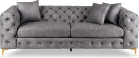Sofa SORRENTO 3S Trzyosobowa Szara Welurowa Glamour