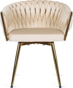Krzesło Tapicerowane Obrotowe do Jadalni RUBI Kremowe Welurowe do Toaletki Nowoczesne Glamour