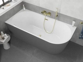 Mexen Silo wanna wolnostojąca narożna lewa ryflowana  150 x 75 cm, biała/szara, przelew złoty szczotkowany - 52891507562L-55