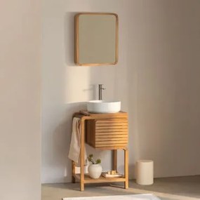 Zestaw Mebli Łazienkowych Bradley Z Drewna Tekowego Okrągły Ceramiczny Biały Ø40 Cm Lenka & Prostokątny Z Pojemnikiem - Sklum