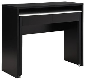 Biurko konsola wysuwane z 2 szufladami - Czarny i efekt białego marmuru - LOAVIA