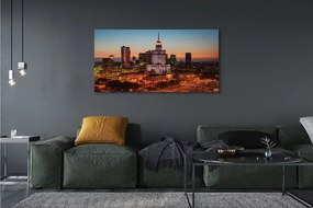 Obraz na płótnie Warszawa Wieżowce noc panorama