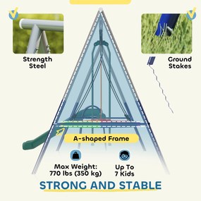 AIYAPLAY 5-w-1 zestaw huśtawek z regulowaną zjeżdżalnią i huśtawką w kształcie gniazda, 382x196x203 cm, wielokolorowy | Aosom PL