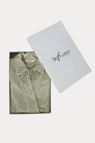 Damski bambusowy szlafrok ROSE + kapcie M Zielony