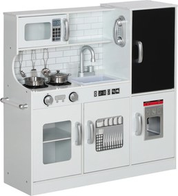 AIYAPLAY Kuchnia dla dzieci, zestaw do zabawy z telefonem, tablicą kredową, mikrofalówką, kuchenką, zlewem, akcesoriami, maszyną do lodu, 3-8 lat, Biała