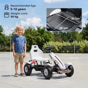 HOMCOM Gokart na pedały z hamulcem ręcznym, regulowanym siedziskiem, bieg przód-tył, do 50 kg dla dzieci 5-12 lat Biały | Aosom PL