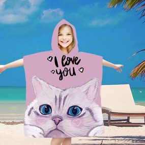 Dziecięce ponczo CAT LOVE różowe 60x90 cm