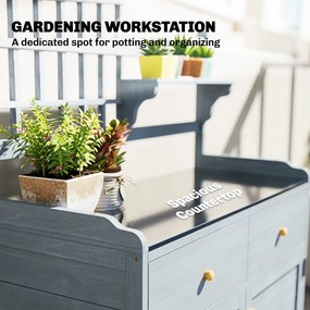 Outsunny Stół do sadzenia z szafką na zewnątrz, drewno, szafka ogrodowa z ocynkowaną powierzchnią roboczą, 2 szuflady, 104x44x140 cm jasnoszary | Aosom PL