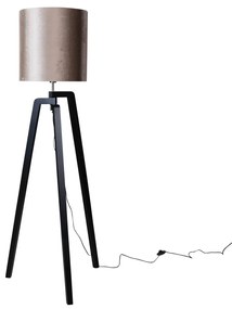 Lampa podłogowa Puros - czarna z abażurem z weluru taupe 50cm