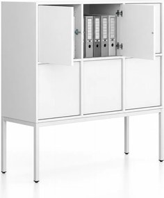 Szafa biurowa FRAME, niska, podstawa biała, 6x drzwi, 1299 x 450 x 1331 mm, PUSH-lock, biały