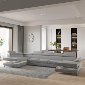 Masseno Narożnik MONTIVA z funkcją spania i pojemnikiem na pościel Narozniki U, Rozkładana sofa - Jasnoszary, MONOLITH 84