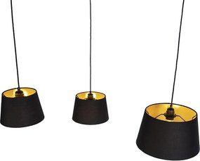 Lampa wisząca z 3 czarnymi i złotymi abażurami z bawełny - Cava