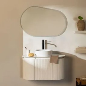 Zestaw Mebli Łazienkowych Z Drewna Carsone Biała & Bez Jednostki Pomocniczej & Okrągły Ceramiczny Biały Ø40 Cm - Sklum