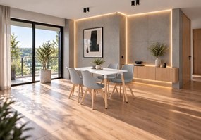 Zestaw stół z krzesłami Dolmo 017 - stół 120x80 cm biały i 4 szare krzesła