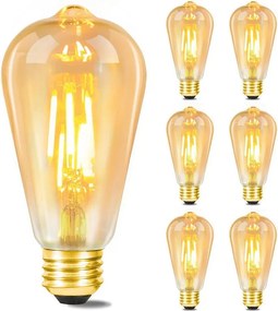 NETTLIFE Zestaw 6 żarówek LED E27 Ciepła biel Retro Żarówki Edisona 2200 K ST64 Antyczna lampa Energooszczędna 4 W Przemysłowa dekoracyjna dla