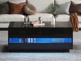 Stolik kawowy wysokopołysk 100×50×40 cm - z oświetleniem LED - z 2 szufladami - czarny