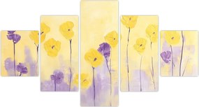 Obraz - Fioletowe i żółte kwiatuszki (125x70 cm)