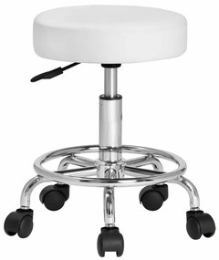 Taboretka na kółkach OXANA z podnóżkiem, Ø35cm, biała Casaria