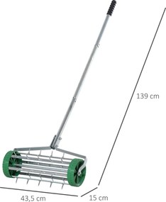 Outsunny aerator do trawnika metal ocynkowany 135 cm x 43,5 cm x 15 cm