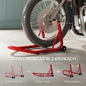 HOMCOM Stojak Motocyklowy Zestaw do Przedniego/Tylniego Koła Podnośnik Motocyklowy do 544 kg Stalowy Czerwony