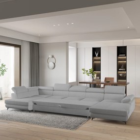 Masseno Narożnik MONTIVA z funkcją spania i pojemnikiem na pościel Narozniki U, Rozkładana sofa - Jasnoszary, QUELLE 83