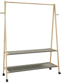 Wieszak bambusowy na kółkach z 2 półkami 132cm D6-Z58