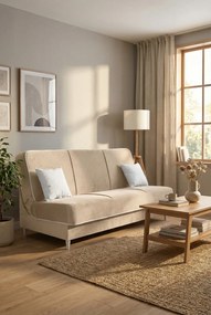 Beżowa tapicerowana welurem wersalka rozkładana T7-R84