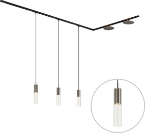 Nowoczesny system szynowy czarny z 3 lampami wiszącymi i 2 lampami sufitowymi w kolorze metalu 1-fazowy - Iconic Lloyd Pulley