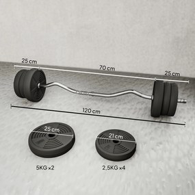 SPORTNOW Zestaw sztangi 25 kg Antypoślizgowy gryf typu curl z 6 obciążeniami, powłoka PVC, stalowy gryf | Aosom PL