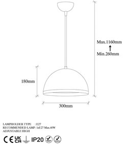 Lampa wisząca w czarno-złotym kolorze z metalowym kloszem ø 30 cm Ferenci – Opviq lights