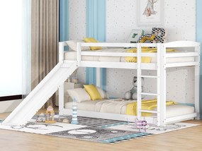 Łóżko piętrowe z sosny z barierkami przeciwupadkowymi + drabinka + zjeżdżalnia - 90x200cm - Białe