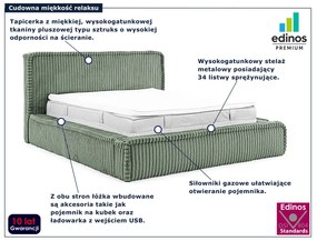 Zielone tapicerowane łóżko z pojemnikiem 5 rozmiarów - Cordelio