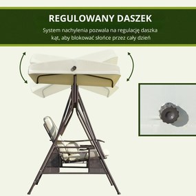 Outsunny huśtawka ogrodowa 2osobowa z daszkiem przeciwsłonecznym poduszka metal poliester beżowy 162x118x173cm | Aosom PL