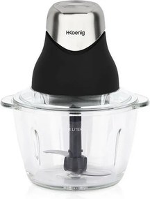 Mini elektryczny siekacz H.Koenig LEO8 320W - Szklana misa 1L, stalowe ostrza, czarny mat i chrom